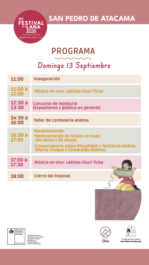 Afiche del programa del Festival de la Lana en San Pedro de Atacama, domingo 13 de septiembre