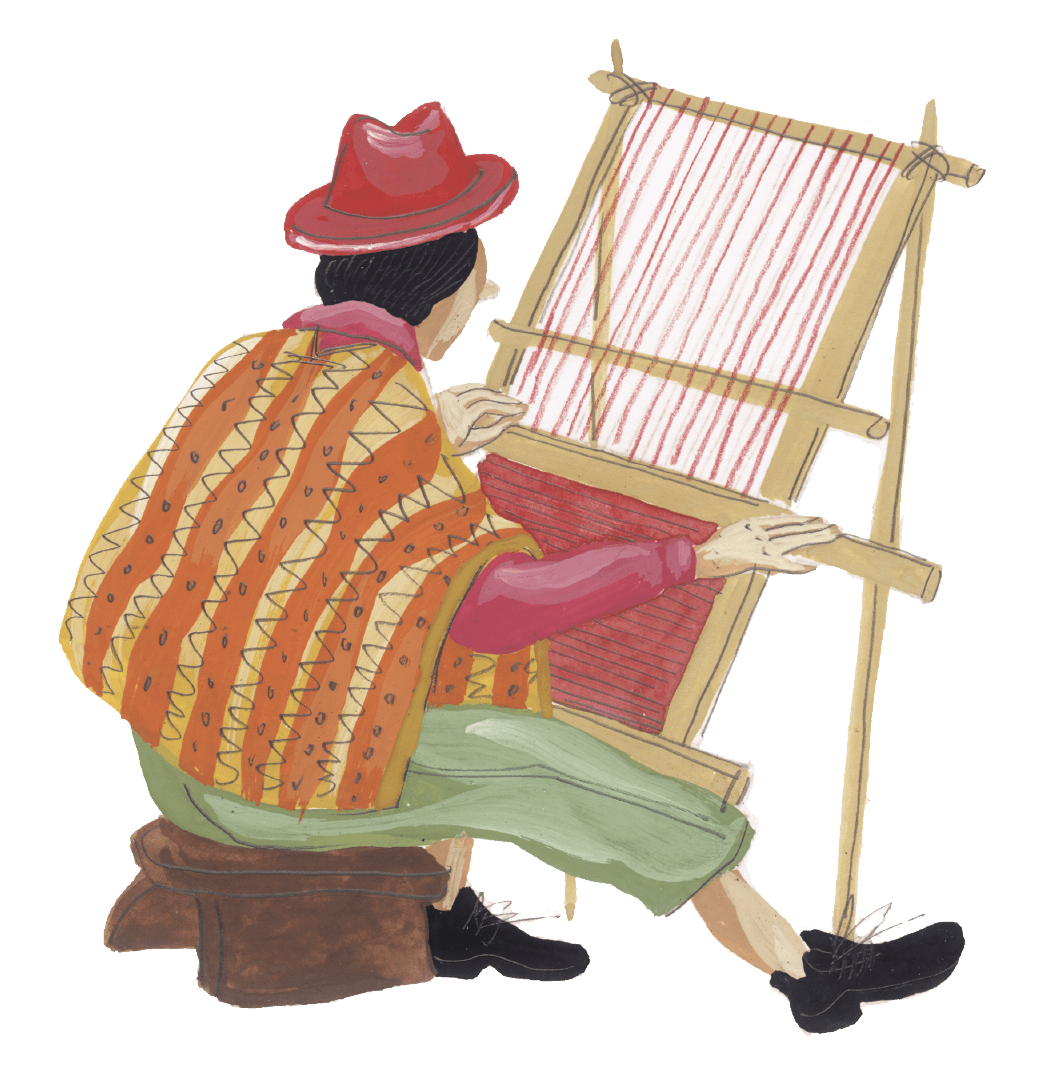 Ilustración de mujer tejiendo en telar tradicional