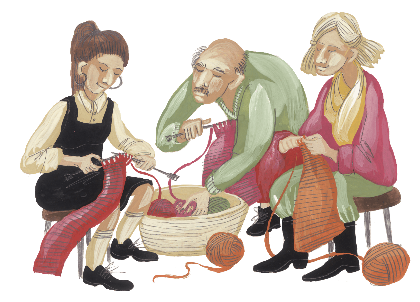 Ilustración de grupo de personas tejiendo